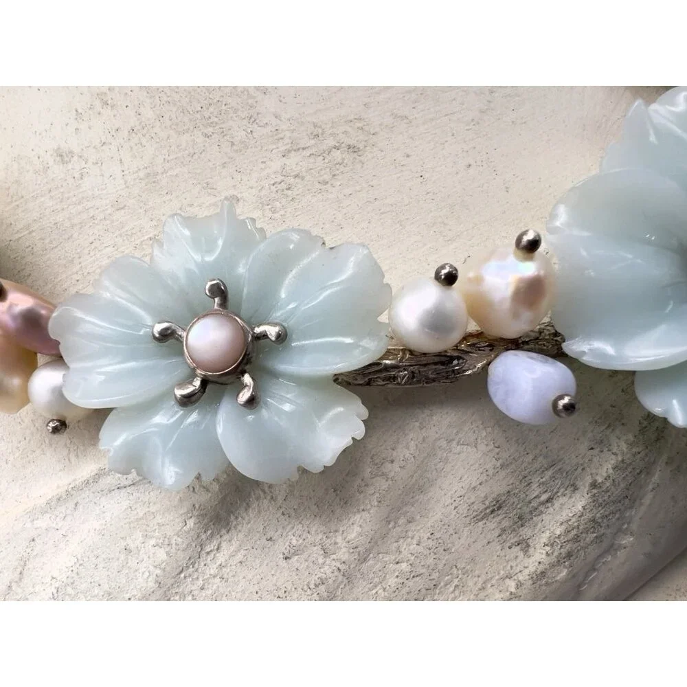 Whitney Kelly Sterling Silver Jade Flowers & Pearl Accents Necklace - Picture 7 of 14